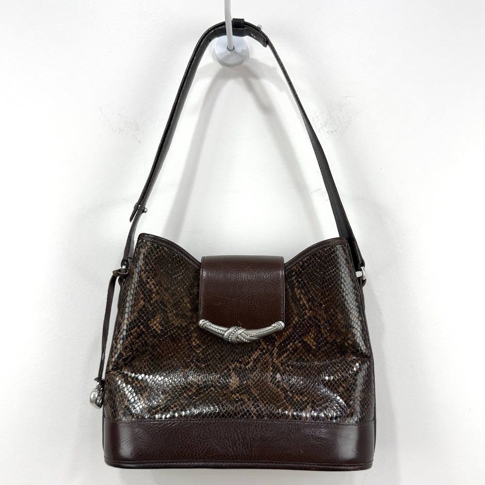 VTG 90s Y2K Brighton Shoulder Bag Brown Western Country Cowgirl Leather Croc